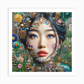 Asian woman in the style of collage-inspired 6 Art Print