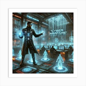 A Sci Fi Scene Illustrating Cyber Warfare, Featu Art Print