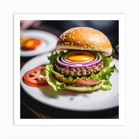 Burger With Onion And Tomato Art Print