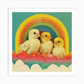 Rainbow Retro Chicks Collage Art Print