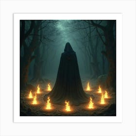 A Dark Sorcerer In A Ritual Circle Of Glowing Runes 1 Art Print