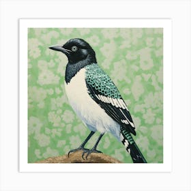 Ohara Koson Inspired Bird Painting Magpie 2 Square Art Print