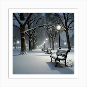 Park Benches At Night Art Print