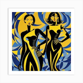 Two Women In Yellow And Blue 1 Art Print