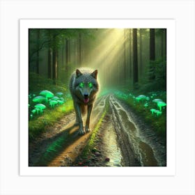 Wolfy looking for bioluminescent mushrooms 4 Art Print