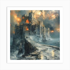 Castle On The Sea, In Warm Colors, Impressionism, Surrealism Art Print