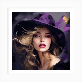 Beautiful Woman In Purple Hat Art Print