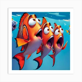 Three Singing Clown Fishes Finding Nemo Style Artwork For Kids Art Print