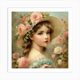 Shabby Floral Pastel Paper Sweet Cottage Girl Swee (2) Art Print