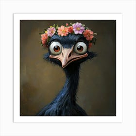 Ostrich With Flower Crown Poster