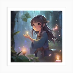 Anime Girl In The Forest 2 Art Print