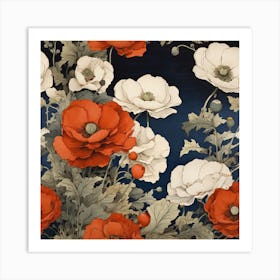 Poppies On A Blue Background Art Print