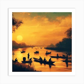 Sunset On The River Art Print