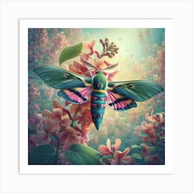 A Beautiful Elephant Hawk Moth Sitting On A Honeysuckle Flower 2 Art Print