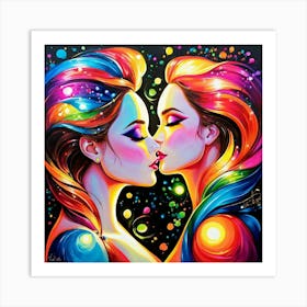 Two Women Kissing Art Print