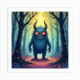 Monster In A Colorful Watercolor Eerie Forest 1 Art Print