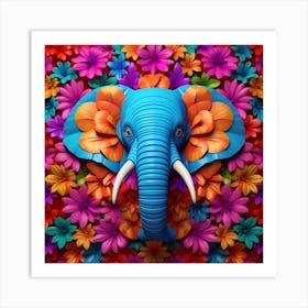 Elephant With Flowers 1 Art Print