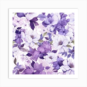 Purple Flowers Seamless Pattern Art Print