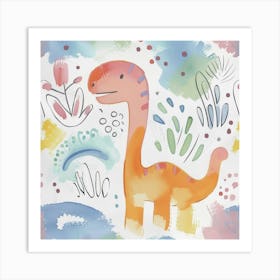 Cute Muted Pastels  Brontosaurus Dinosaur 1 Art Print