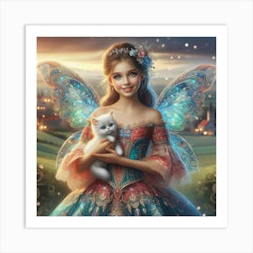 Fairy Girl With Cat Art Print