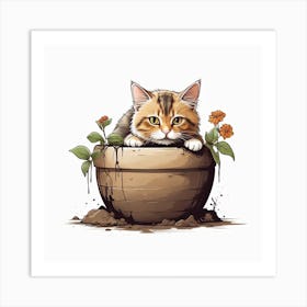 Cat In A Pot 2 Art Print