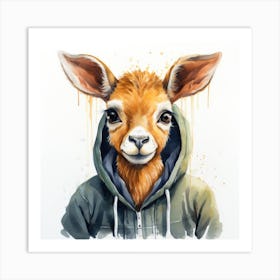 Watercolour Cartoon Antelope In A Hoodie Art Print