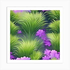 Seamless Pattern With Purple Flowers Art Print