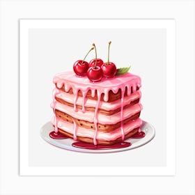 Pink Cake With Cherries 2 Art Print