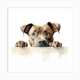 Dog Peeking Over A Sign Art Print