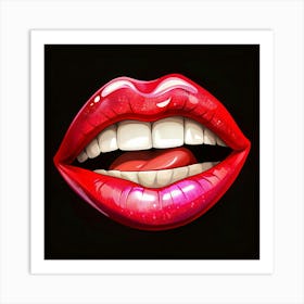 Sparkling Red Lips With White Teeth Art Print