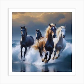 Horses Running In The Ocean Art Print
