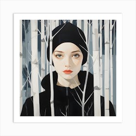 Woman and Trees in Winter 1 Art Print