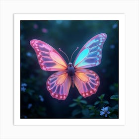 An Ethereal Butterfly With Wings Of Shifting, Neon Colors Flitting Through A Celestial Garden Art Print