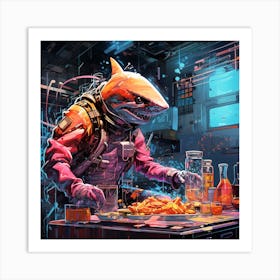 Shark In The Kitchen in Cyberpunk Futuristic Enviroment Art Print