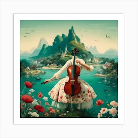 Cellist In The Garden Art Print