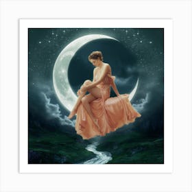 Woman On The Moon 1 Art Print