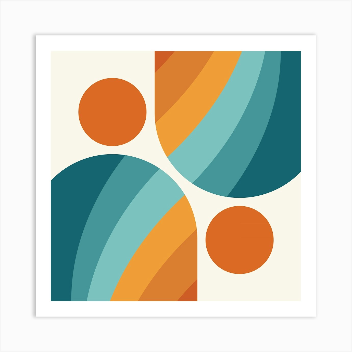 Mid Century Modern Geometric Arch A2 In Sage Teal Orange 02 Art Print by NineFlorals