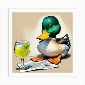 Duck With A Drink 1 Art Print