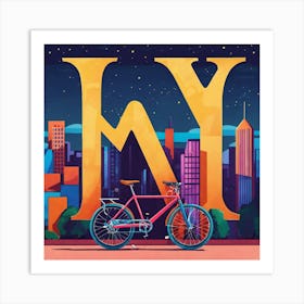 Big Letter M With In The Background A Bicycle Art Print