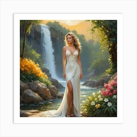 Bride By The Waterfall Art Print