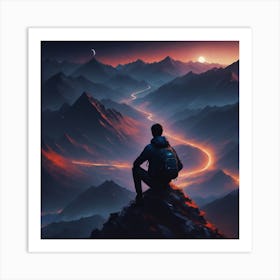 Man Sitting On Top Of Mountain Art Print