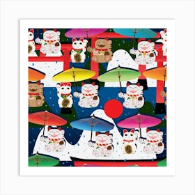 Makeki Umbrella Torii Mountain Seamless Pattern 01 Art Print