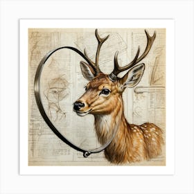 Deer With Magnifying Glass 23 Art Print