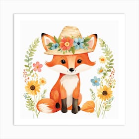 Floral Baby Fox Nursery Illustration (25) Art Print