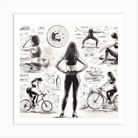 Doodles Of A Woman Exercising Art Print