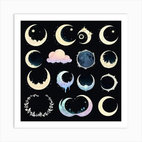 Moon And Crescents Art Print