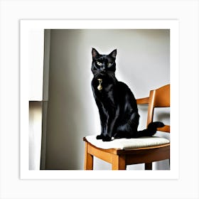 A Photo Of A Black Cat Sitting On A White Chair 1 Art Print