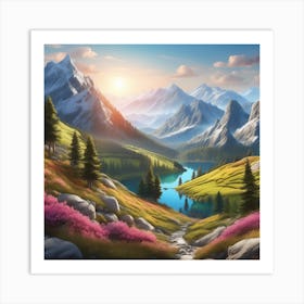 Peaceful Landscape In Mountains Ultra Hd Realistic Vivid Colors Highly Detailed Uhd Drawing Pe Art Print