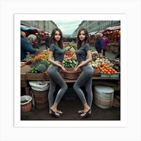 Two Women In A Market Art Print