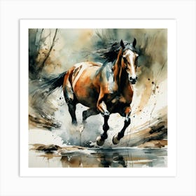 horse gallops down stream Art Print